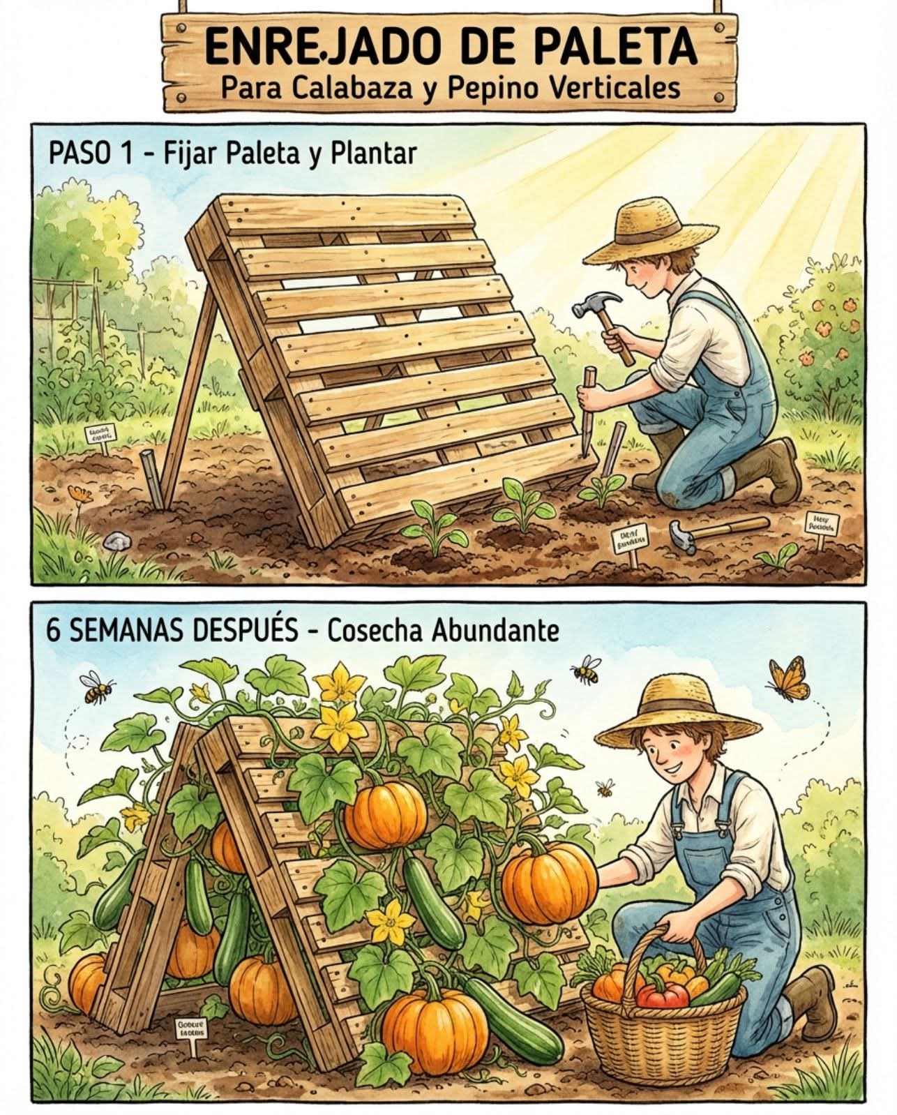 calabaza, pepino, pallets