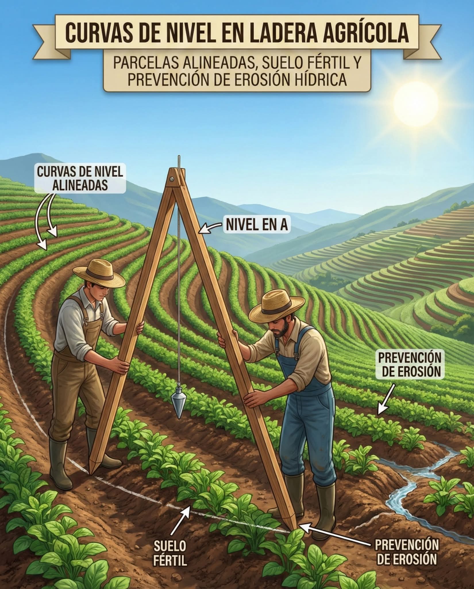 curvas, nivel, ladera