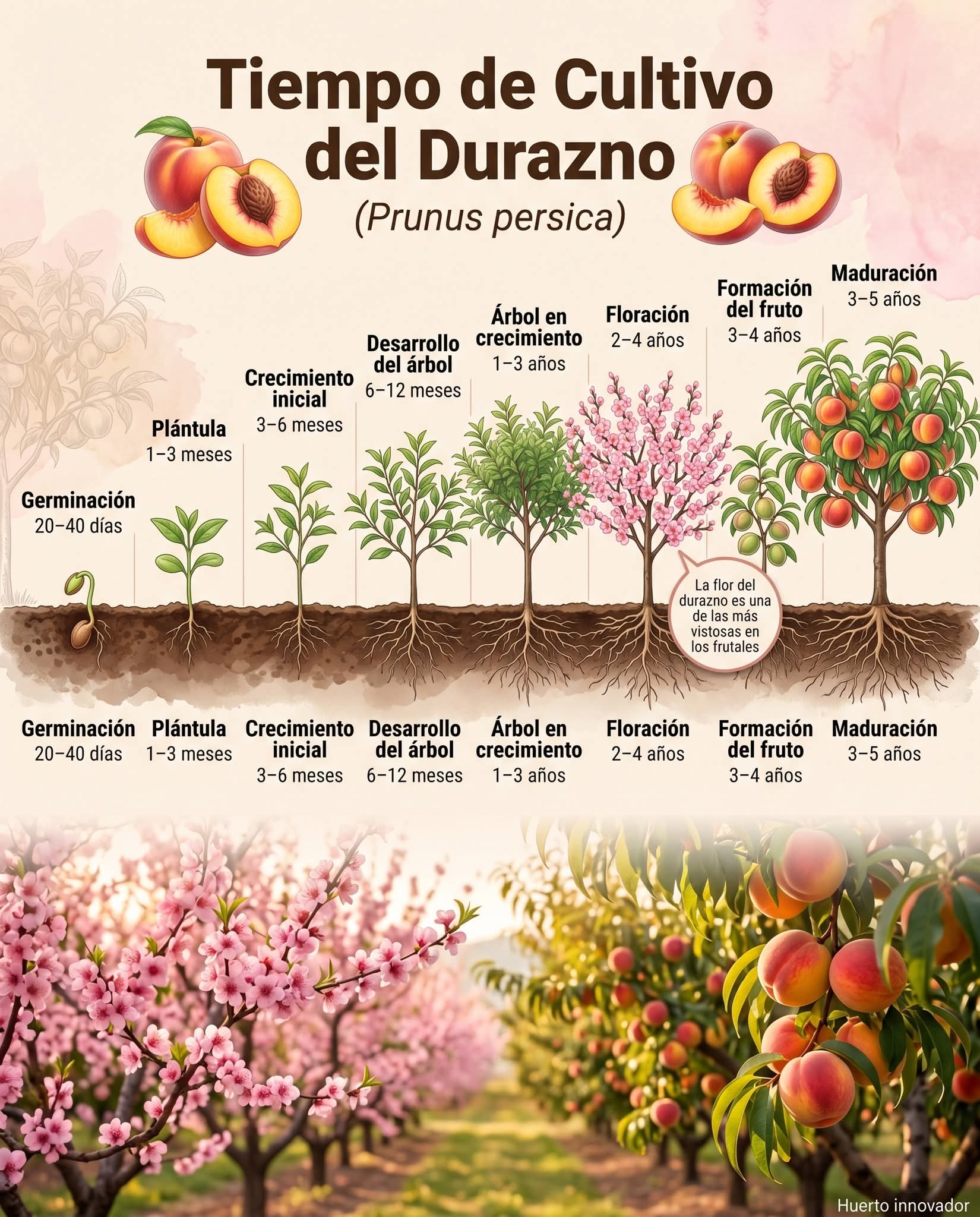 durazno, tiempo, cultivo