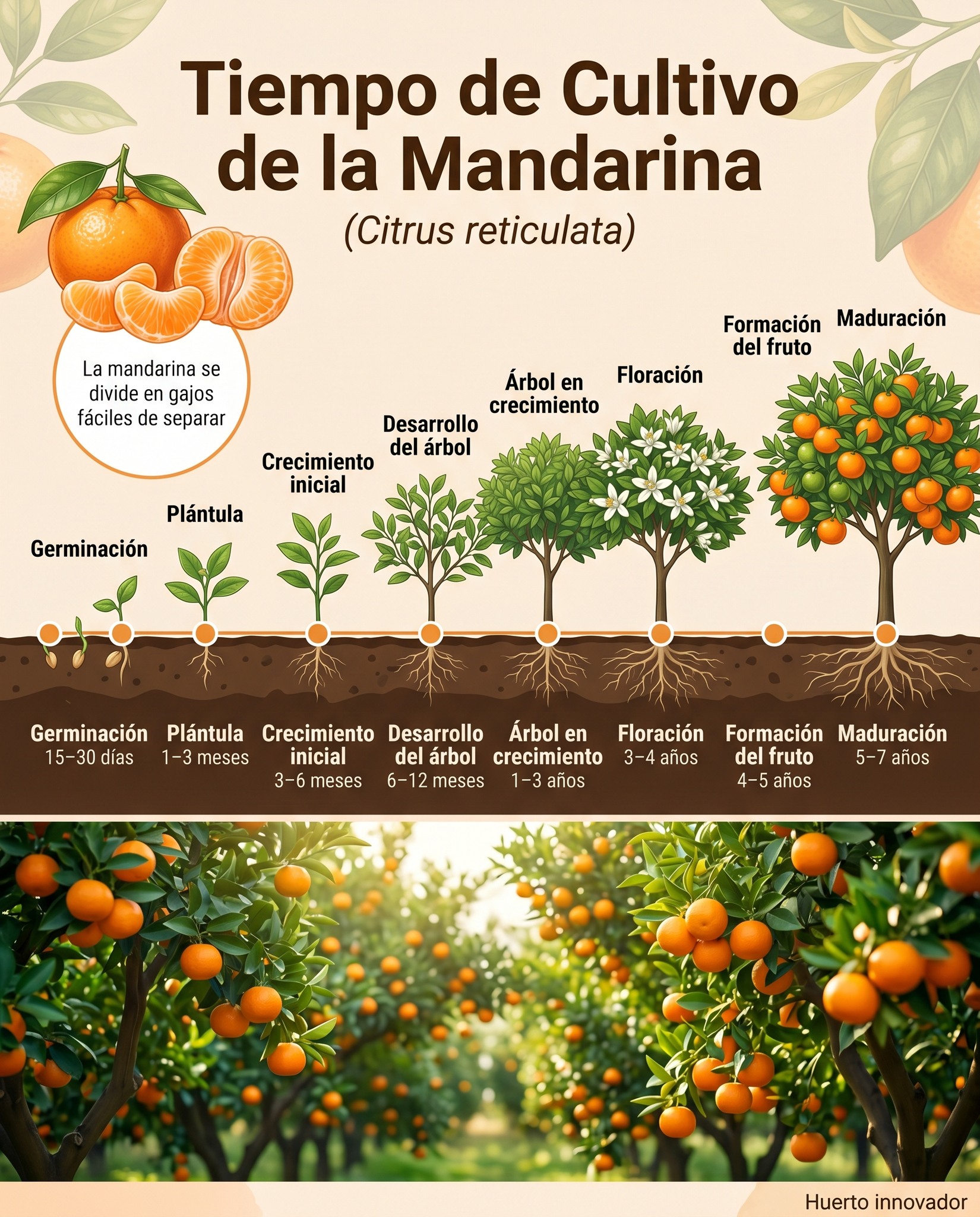 mandarina, tiempo, cultivo