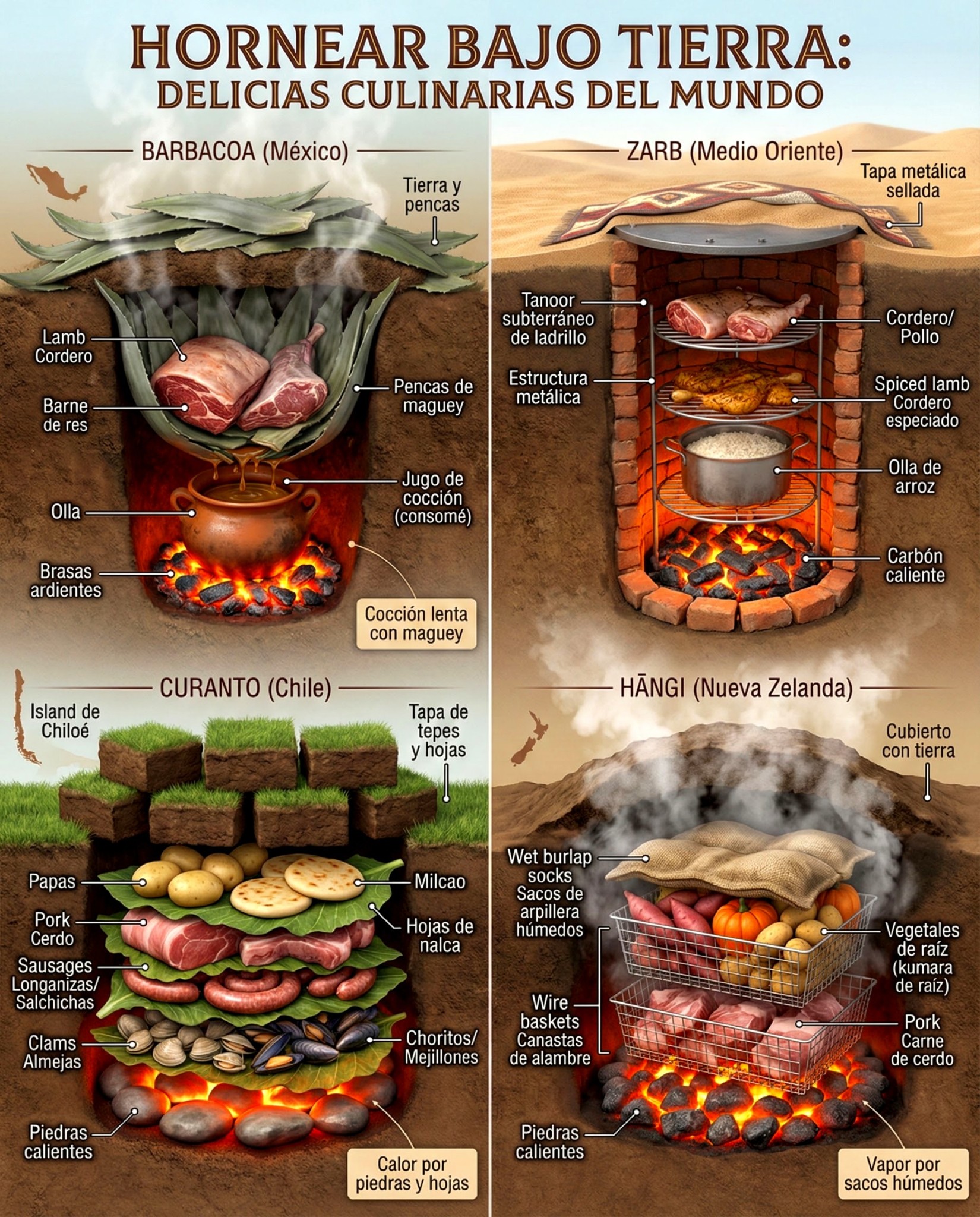hornear, bajo, tierra