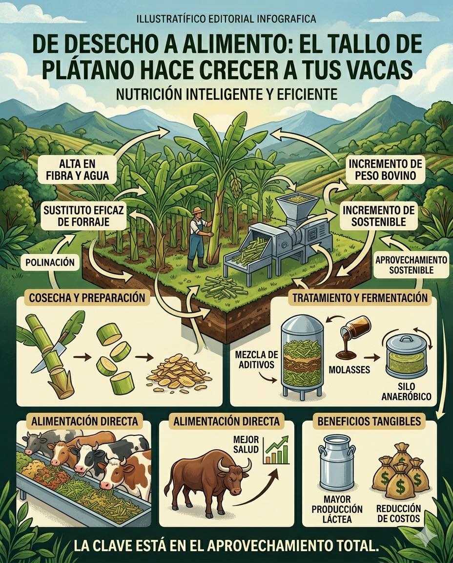 vaca, tallo, platano