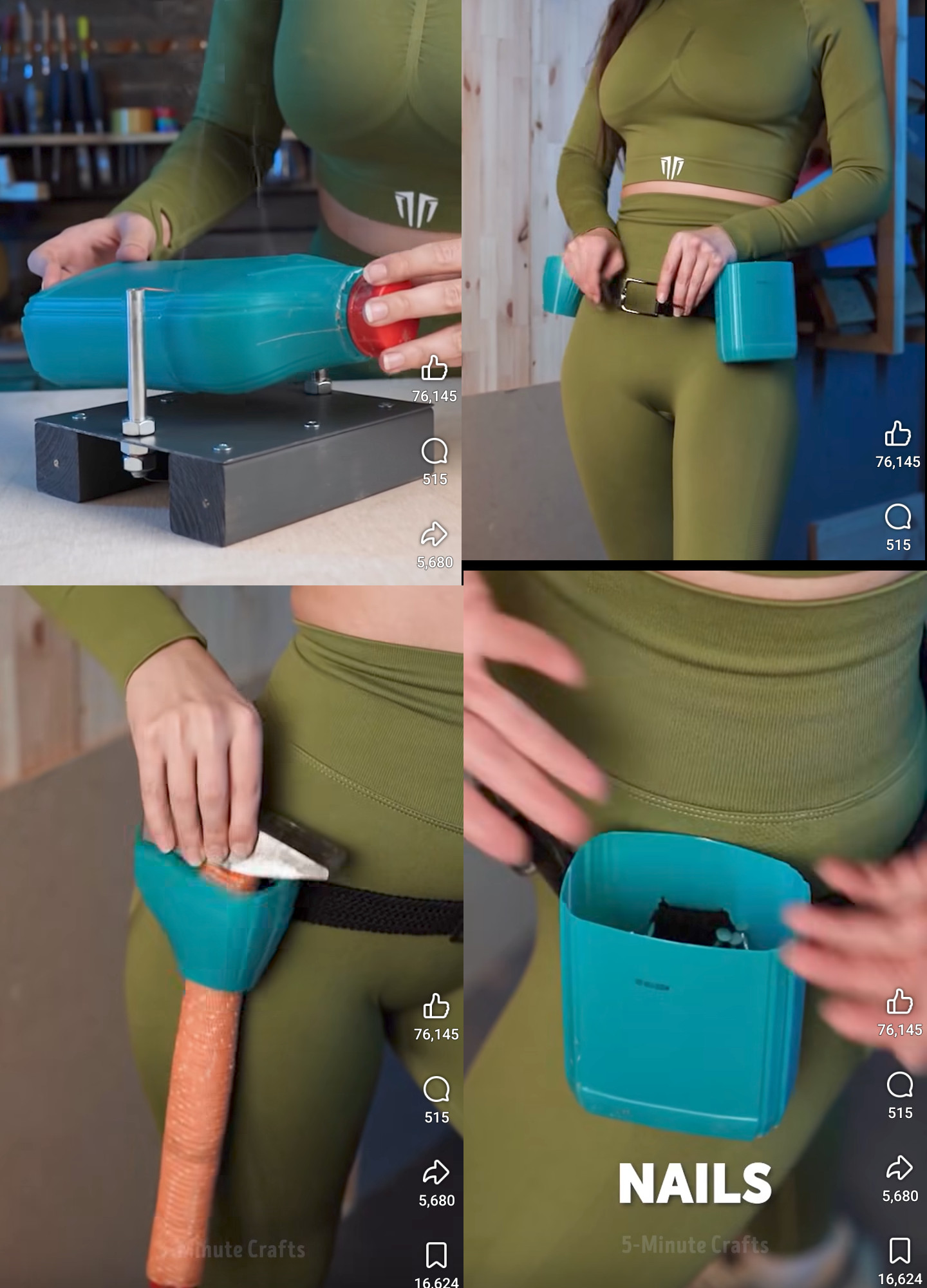 botella, clavos, martillo