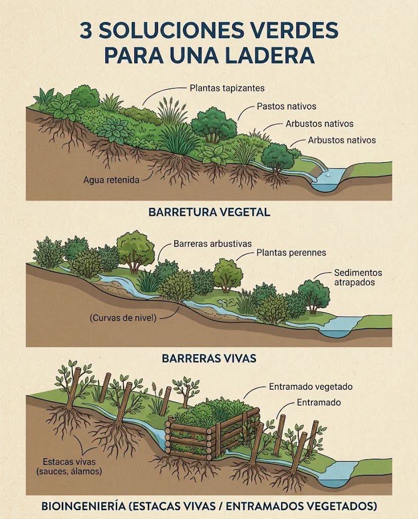 ladera, soluciones, verdes