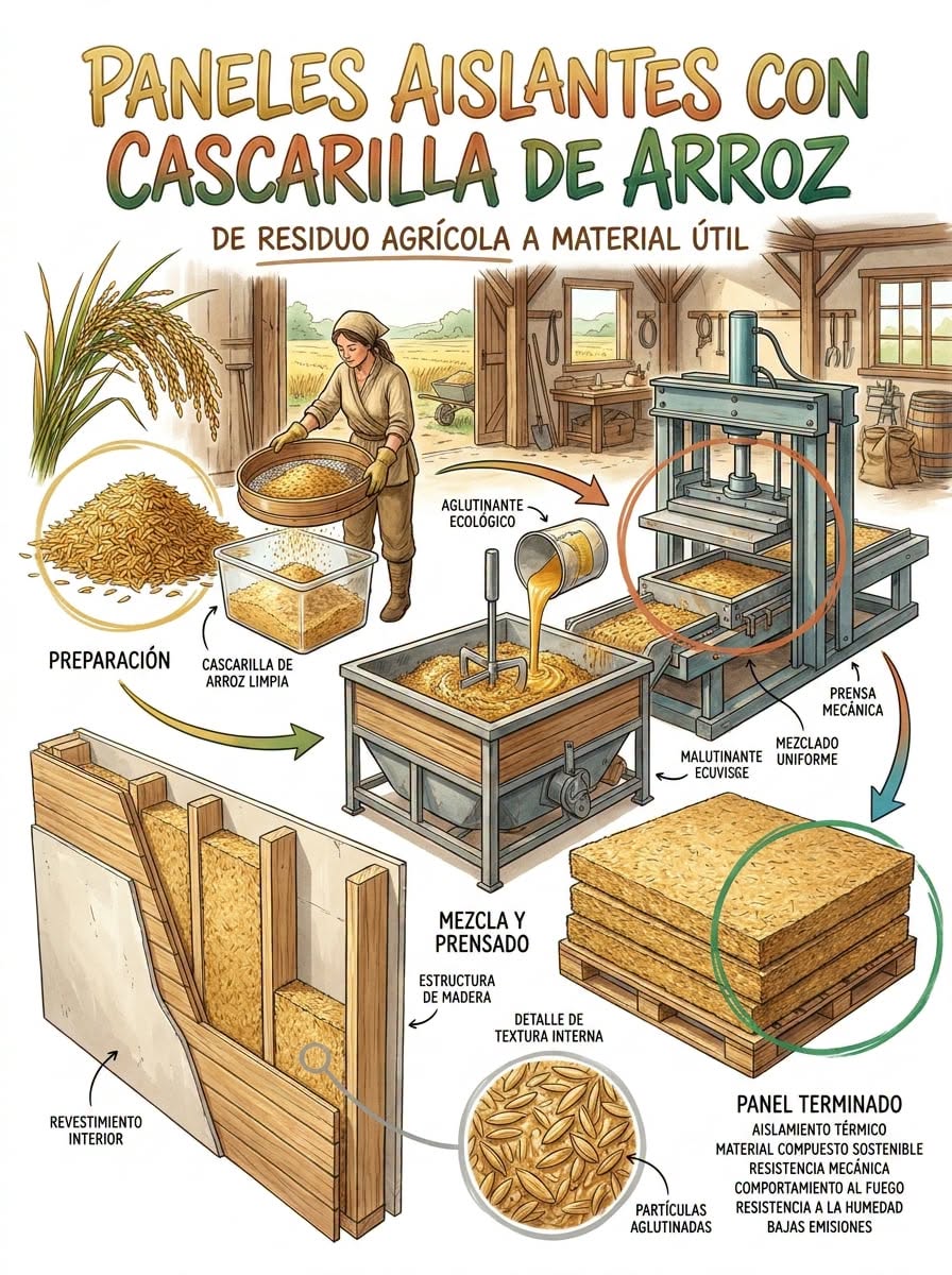 paneles, aislantes, cascarilla, arroz